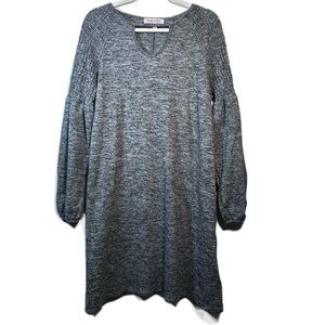 Harlow and Rose Cozy Blue Knit Heather Gray Long‎ Sleeve Ruched Dress adult M